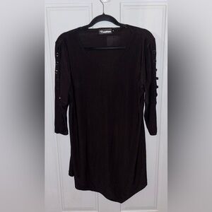 CREATION Sz.Medium Gorgeous Black Tunic with Silver accents on the Arms
